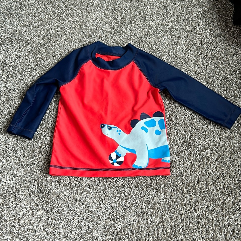 Carter’s Rashguard dinosaur print toddler boys 12 months. Navy blue and red
